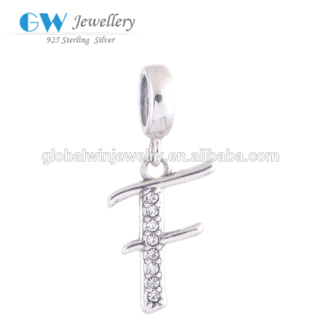 925 Sterling Silver Charm Alphabet Letter Charm F Bracelet Charm Wholesale