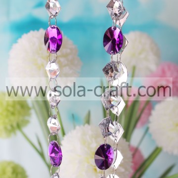 13 * 18 MM cristal ovale miroir cristal clair et violet perle acrylique guirlande lustre suspendus fournitures de mariage