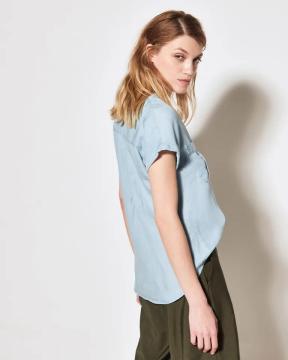 Summer Ladies Blue Casual Short Sleeve Shirt