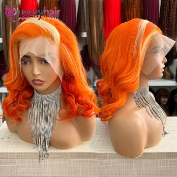 Ladies orange color human hair wigs invisible 13x4 13 x 6 transparent hd lace frontal wigs raw vietnam hair lace front wigs