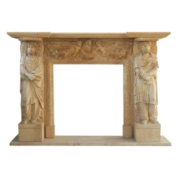 Hand Carved Marble Mantel Ornate Statues Reliefs Artistry