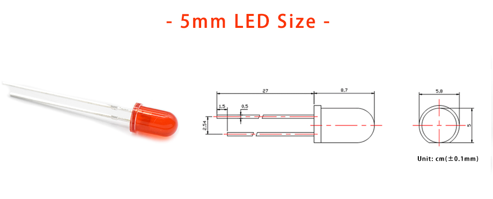 5mm led red 12V 20mA integrated resistor diffused lens