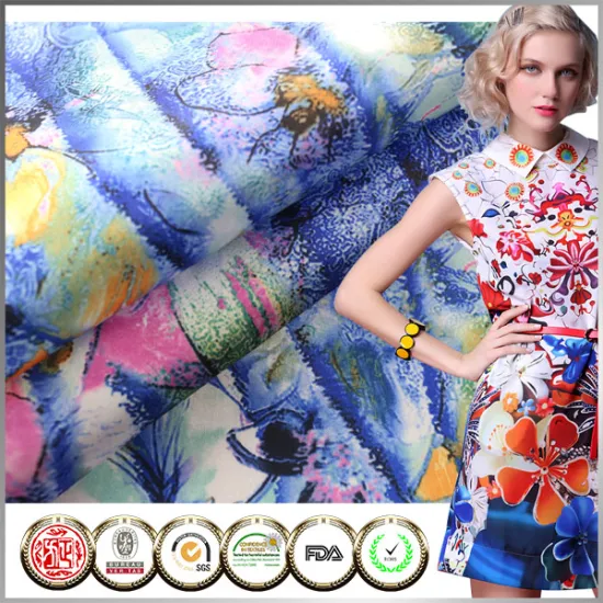 Keqiao Oeko-Tex Standard 100 Digital printed Elastic polyester satin fabric