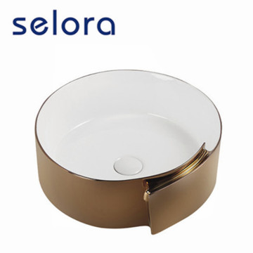 Golden Countertop Ceramic Sinks Unique Wash Basin