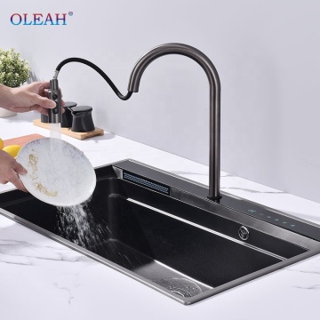 Raindance Rectangular 304 Stainless Steel Undermount Kitchen Sink with Apron Front, Smart Waterfall Faucet, and Multifunctionality