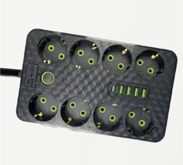 Hot Selling Black European Standard Power Sockets with 8 EU Plugs and 4USB + 1Type-C, Factory Direct Sales