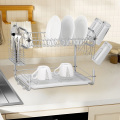 Kitchen Rust Proof Chrome Plating 2 Tier Dish Drying Rack With Drainboard And Cutlery Cup Utensil Organizer Holder