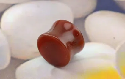 Organic Peach Jade Stone Ear Plugs Gauges - Saddle Fit Ear Gauges Plugs