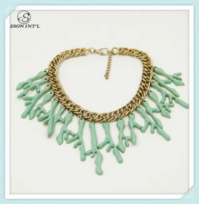 2015 wholesale Gold Chain Green Coral Necklace Choker Necklace for Women