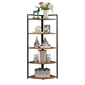 5 Shelf Industrial Corner Bookcase and Shelf Display Corner Storage Rack