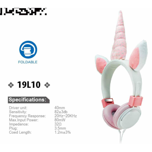 Wired Kids Unicorn ODM Headphone with in line mic