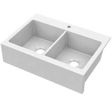 Modern Simple White Fireclay Double Sink for Kitchens