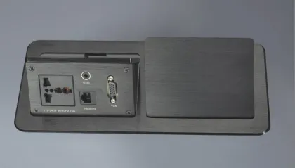 Desktop Pop Up hotel room media hub with audio jack