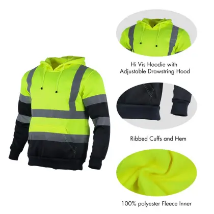 Hi-Vis Safety Windproof Long Sleeve Reflective Stripe Hoodie