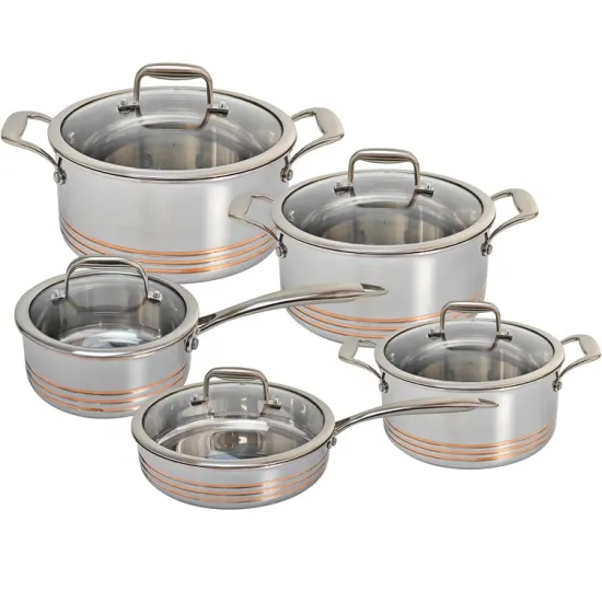 Luxury 10pcs Five Layer Stainless Steel Copper Core Cookware Set