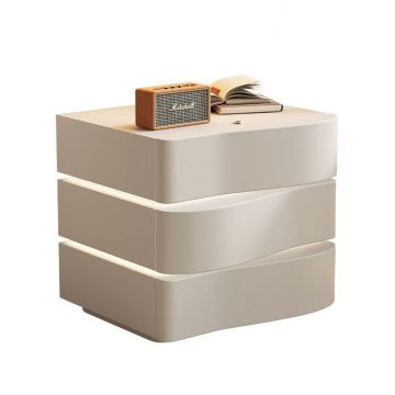 ISO9001 Certified Solid Wood Nightstand with Lamp - White Burl Wood
