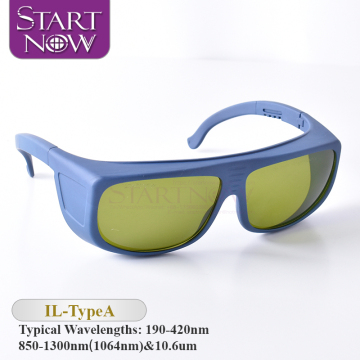 Wearing Comfort Glasses Frame Rubber Laser Goggles CE Certified 190-420nm 850-1300nm & 10.6um for Fiber Laser Marking & Cutting Machine