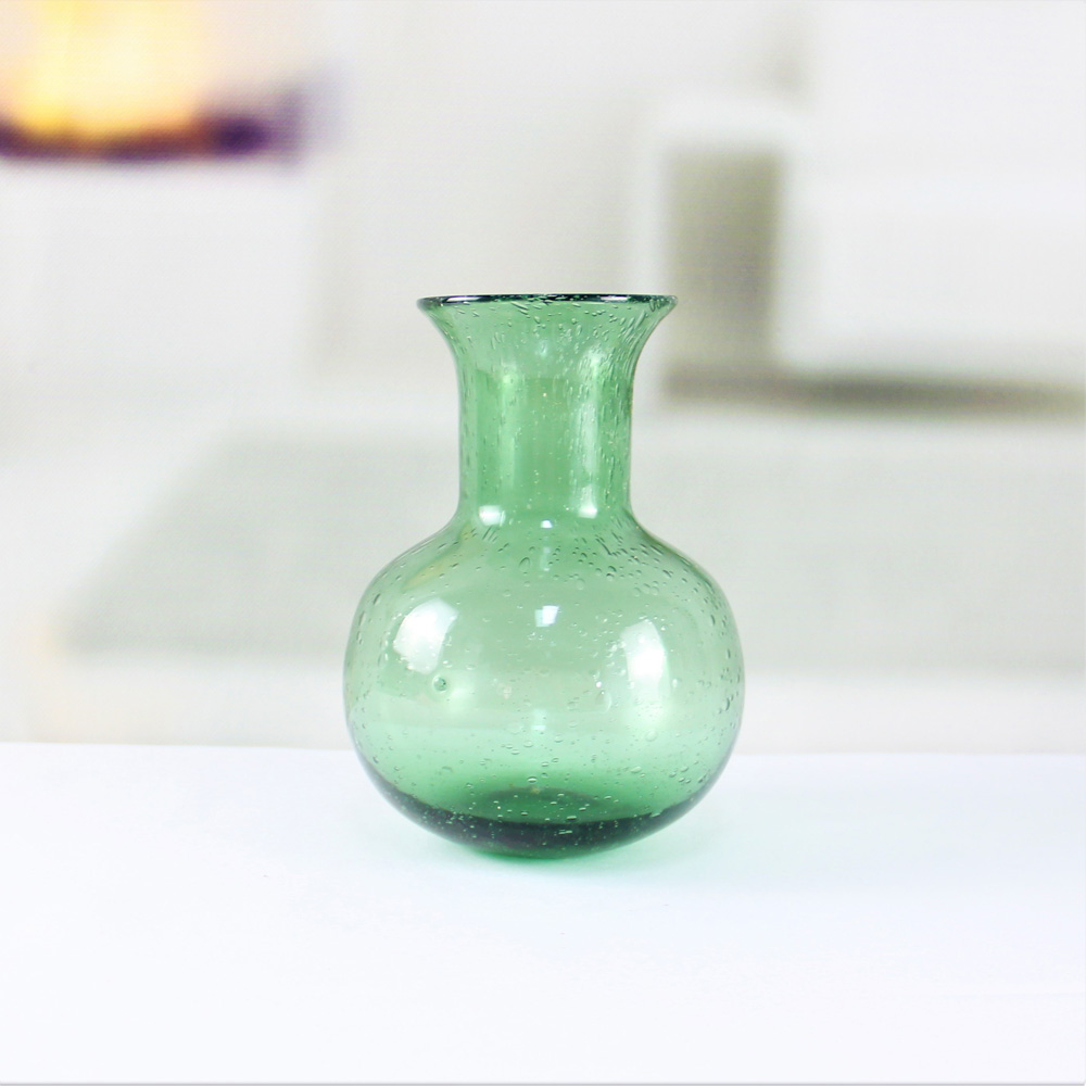 Green Bubbled Flower Glass Vases