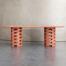2024 Latest Design Concrete Textured Oval Shaped Large Table Clay Color Travertine Material Dining Table