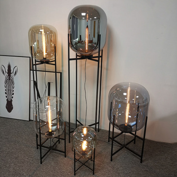 Nordic Modern Luxury Design Smoked Glass Metal Vertical Black Floor Lamp