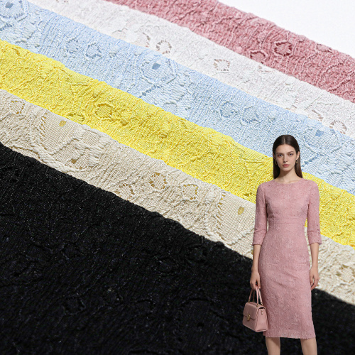 Tejido Jacquard arrugado de poliéster colorido de moda para vestido
