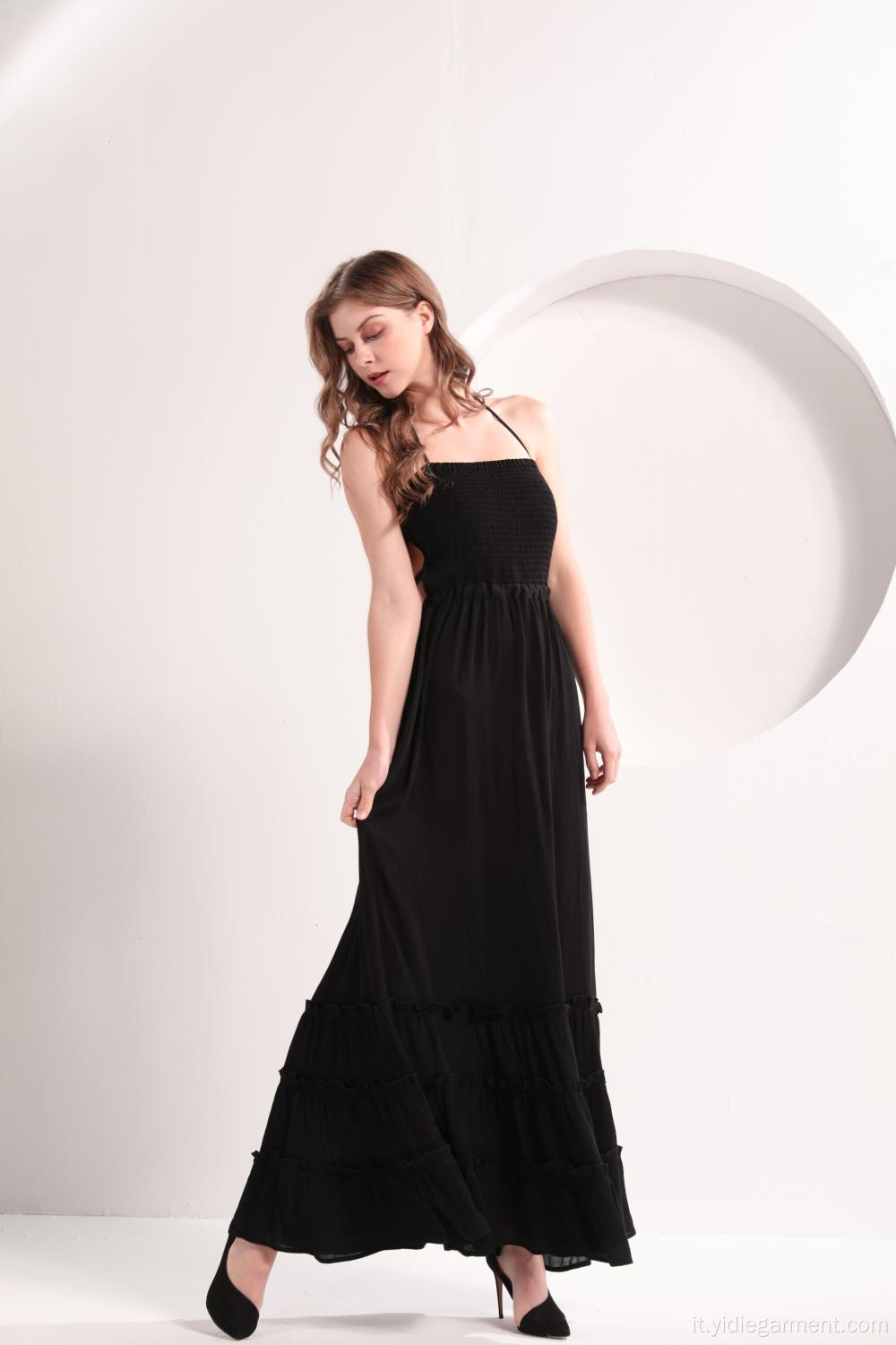 Maxi abito casual da spiaggia nero da donna