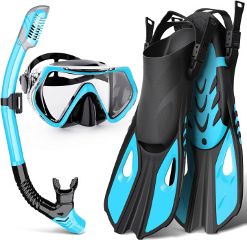 4-in-1 Snorkeling Set: Panoramic View Mask, Anti-Fog & Anti-Leak Snorkel, Comfortable Fins, and Travel Bag for Seamless Water Adventures