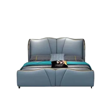 Deluxe bedroom furniture modern upholstered Leather Bed