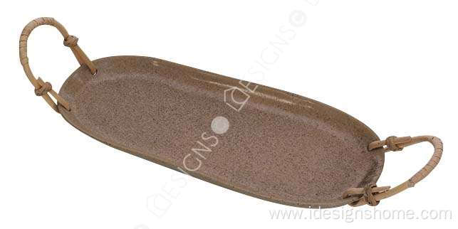 Porcelain Oval Tray with Handles for Living Room/Kitchen