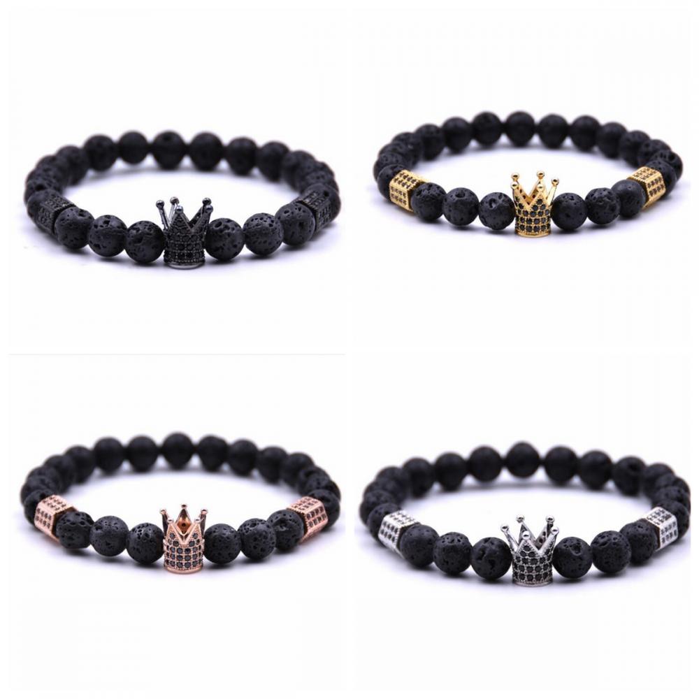 Pierre de lave femmes Crown Stretcth Bracelet