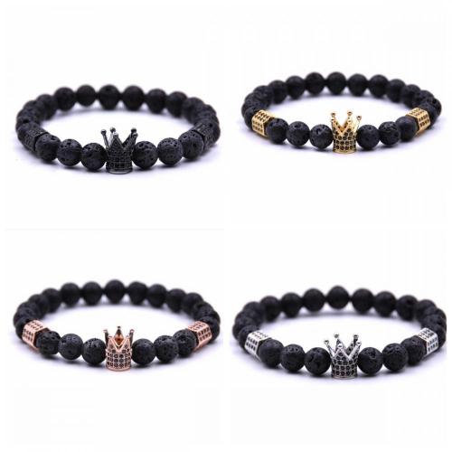 Lava stone women Crown Stretcth Bracelet