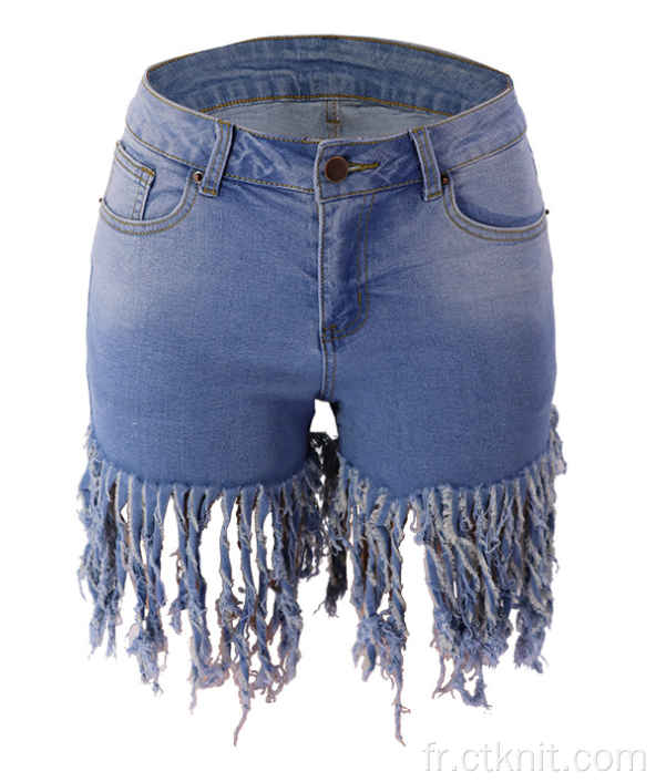 short en jean à pompons pour femme