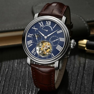 2016 New Arrival Functional Genuine Leather Men Tourbillon Mechanical Watch With Custom Logo