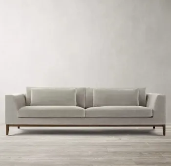 Classical Fabric Sofa Set with Tapered Armrests and Oak Base for Courtyard Living Room