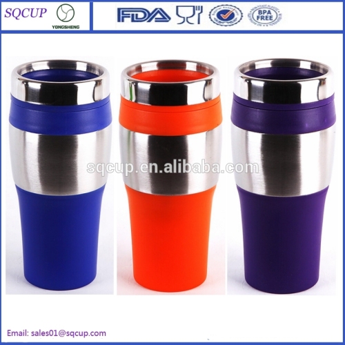 16oz prettey auto mug plastic and stainless steel auto tumbler insulated camping mug for traveling