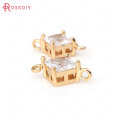 (31965)4PCS 6MM 8MM 24K Champagne Gold Color Brass with Zircon Square 2 hole Connector Charms High Quality Jewelry Accessories