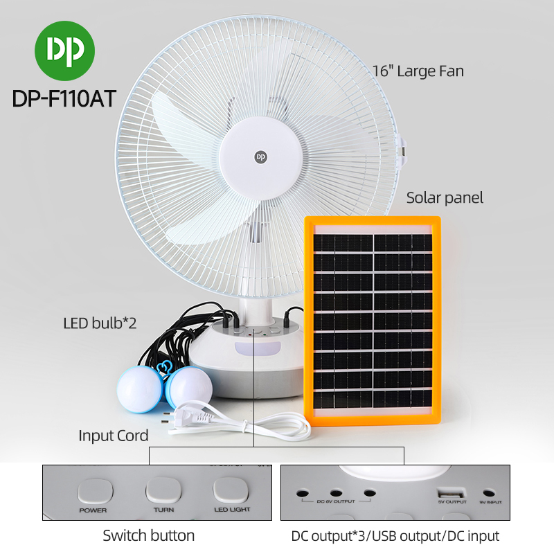 16 inch Rechargeable Bench fan Solar Lighting System