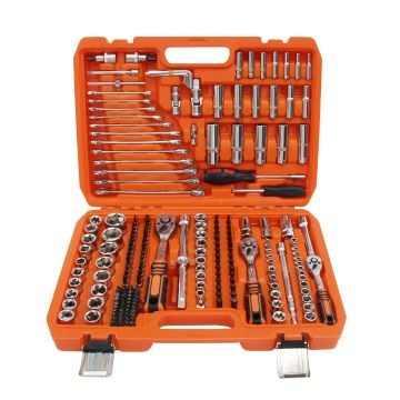 216 Pcs Auto Repair Hand Tool Kit: Socket Wrench Set with Ratchet, Extensions, and Joint