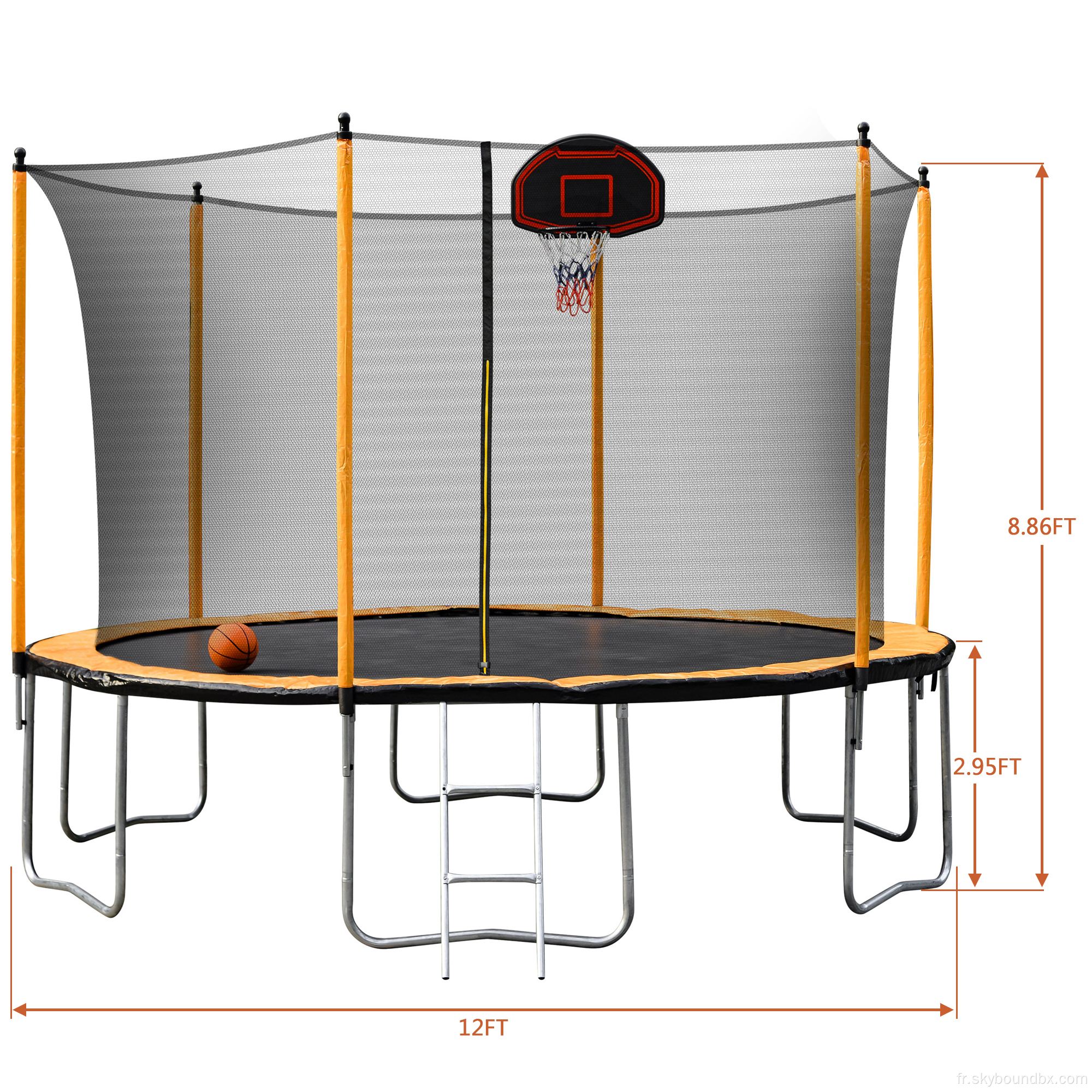 Trampoline de 12 pieds et enceinte avec cerceau de basket-ball