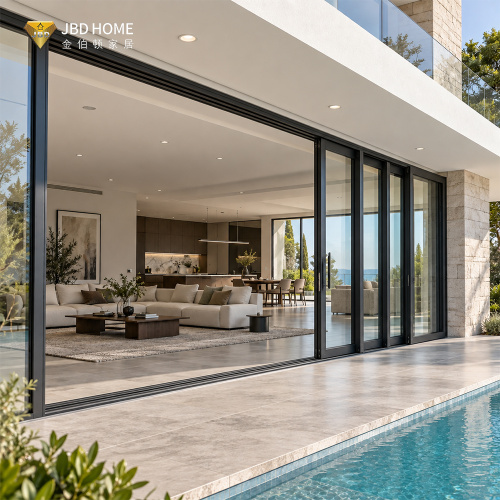 Puerta corrediza apilable de aluminio de paneles múltiples para aberturas grandes | JBDHOME