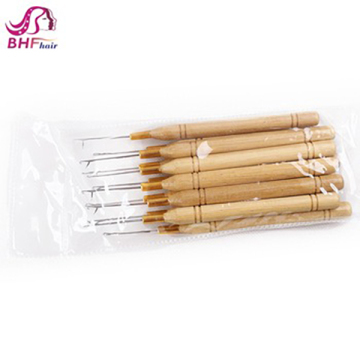 Micro Rings/Hooked Crochet Needle Weaving Hair Extensions Tools Wooden Handle Pulling Needle