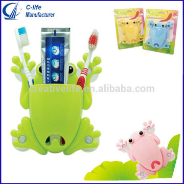 Plastic Cartoon Frog Toothbrush Holder Bathroom Set with Four Strong Suction Cup