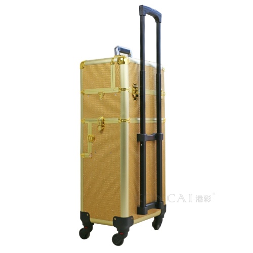 Gold color professional makeup train case