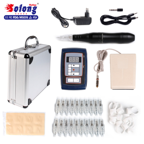 Solong Rotary Tattoo Machine Kit Eyebrow Permanent Makeup Tattoo Pen Kit With Aluminium Case