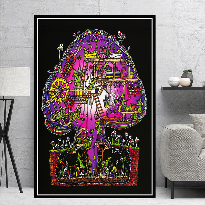 Trippy Visual Mushroom Mind Education Posters and Print Psychedelic Magic Black light Wall Art Canvas Painting Home Decor