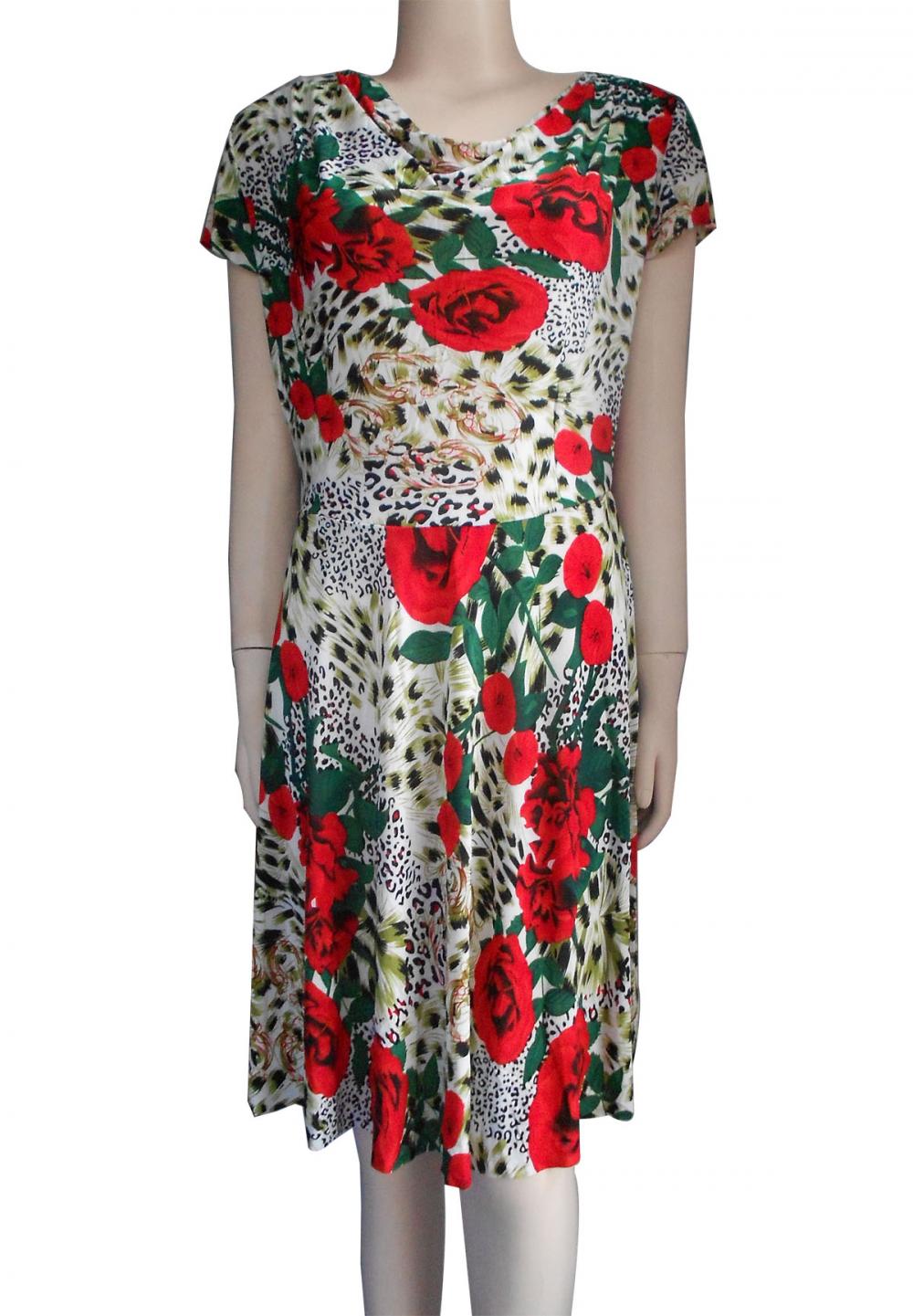 Lady's 85% polyester 15% cotton printed dresses 