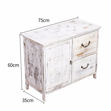 Distressed White Paulownia Wood Shabby Storage Cabinet