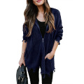 Frauen Distressed Cardigan Pullover mit Kapuze mit Zip -up