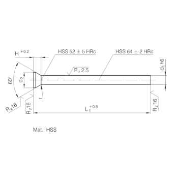 DIN9861 / ISO6752 Materiál kužeľovej dierovacej hlavy HSS