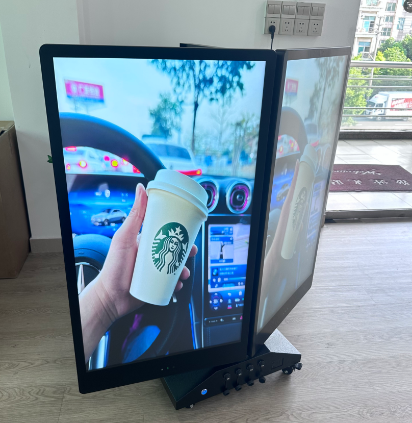 Yüksek görünürlüklü perakende reklamlar için taşınabilir V şeklinde dış mekan çift taraflı LCD tabela